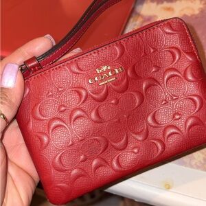 Coach Embossed Red Leather Wristlet